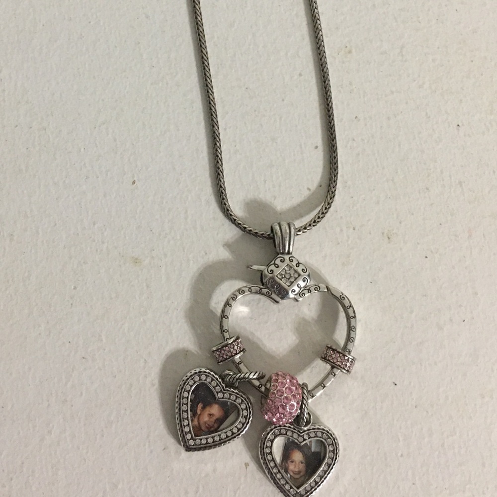Heart-Shaped Silver and Pink Photo Locket Necklace Brighton